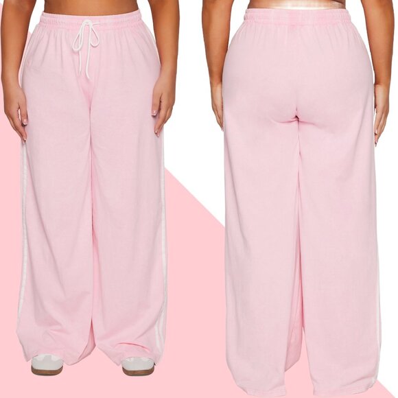 Ultra Comfy Plus Size 3X Loose Fit Sweatpants & Crop Top SET Pink White Stripe - Picture 6 of 8